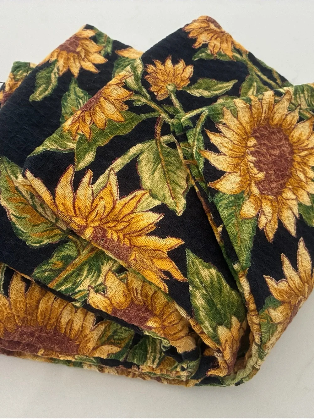 April Cornell Sunflower design Kitchen Dish Towels Panel in Yellow, Green, Black